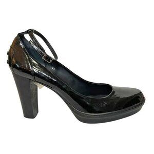 Tods Black Patent Leather Block Heel Pumps with Ankle Strap